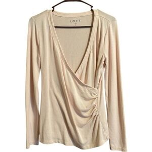 LOFT Wrap Style Shirt Long Sleeve Light Pink Small